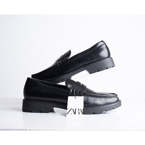 Zara Mens Ortholite Faux Leather Penny Loafers Black US 12 EU 45 2612/320 NWT main image 7